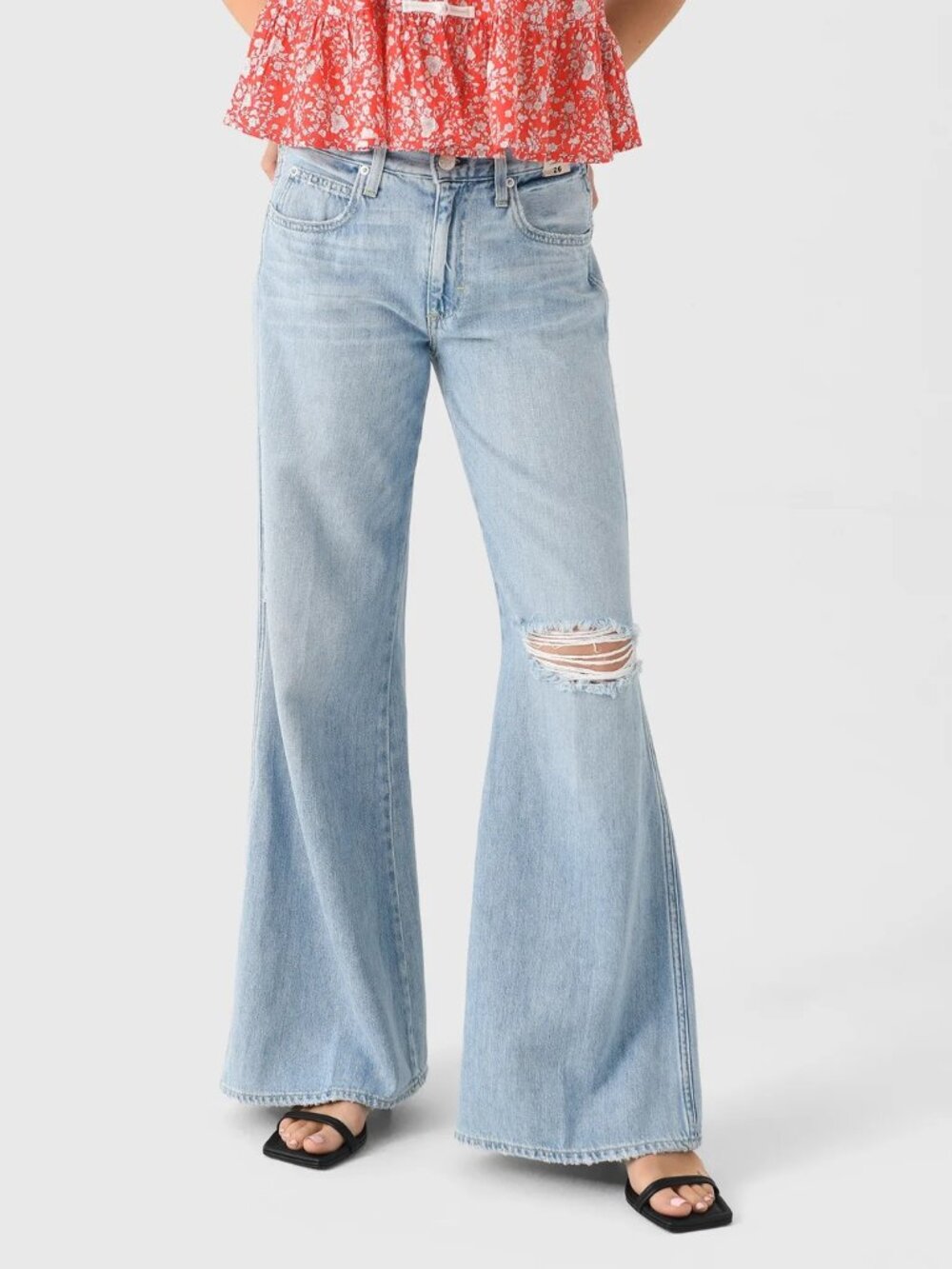 AMO Faith Flare Jeans 27 Summer Crush Light Wash Distressed Slouchy Boho 70s